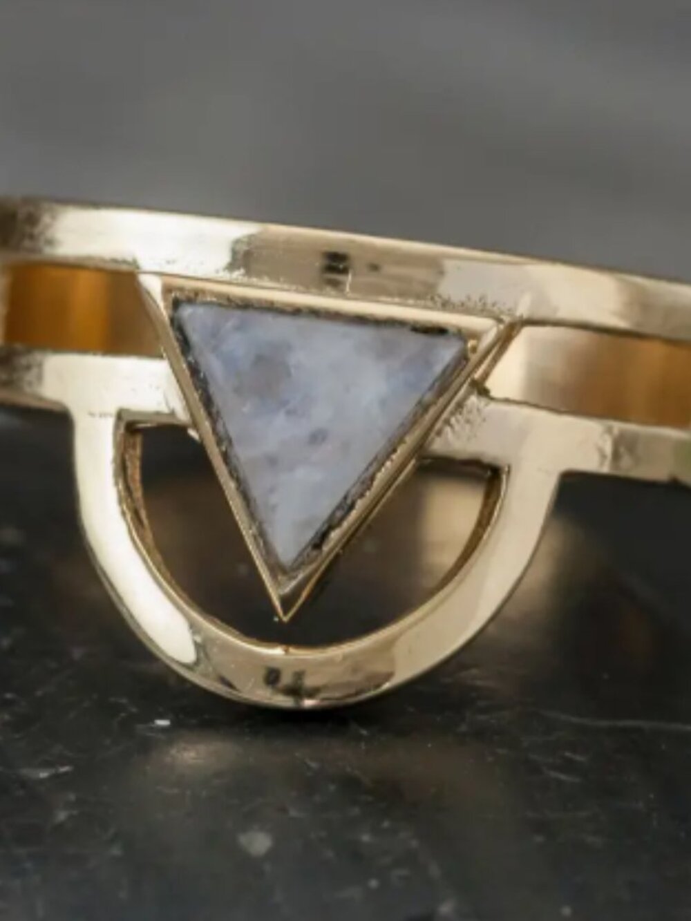 Brass Moonstone Trikona Ring Boho Celestial Gemstone Statement Ring Handmade
